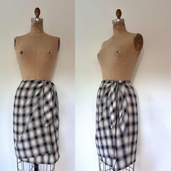 vintage silk skirt / 90s vintage skirt / Plaid silk wrap skirt