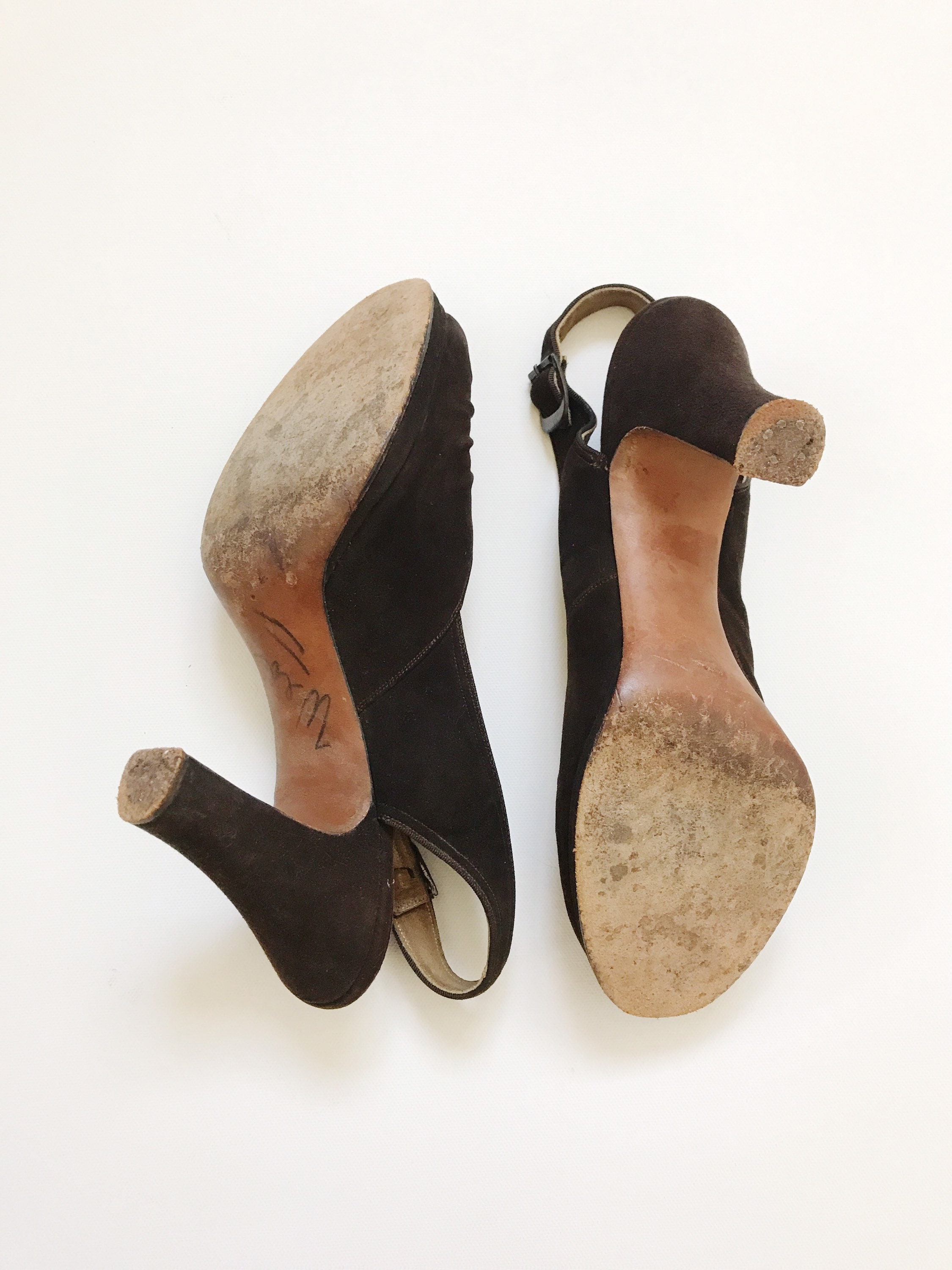 1940s shoes / brown suede velvet heels / 40s Charlotte Peep toe heels