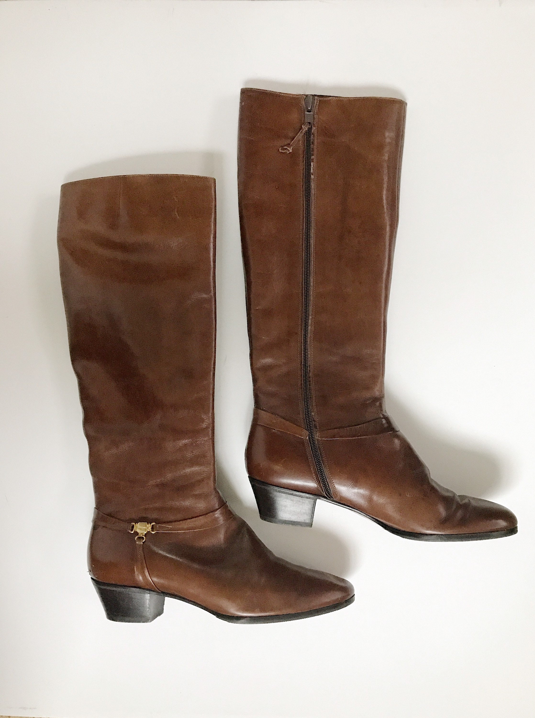 vintage leather boots / brown leather boots / Salvatore Ferragamo boots