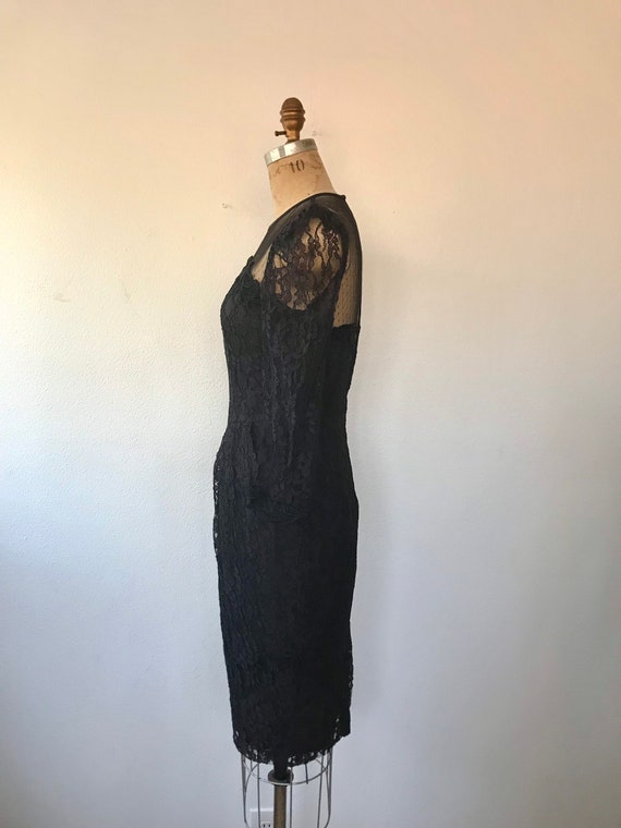 black cocktail dress / black lace dress / 80s lac… - image 6