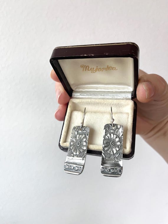 vintage spoon earrings / Peony earrings / Silver Jewelry for Spring