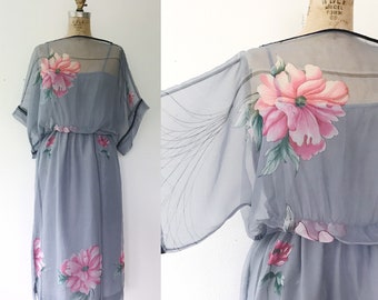 Tree Peony dress / floral print dress / 1970s vintage dress