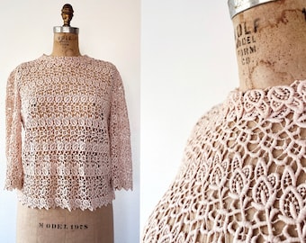 vintage lace blouse / embroidery lace blouse / 60s Lace blouse