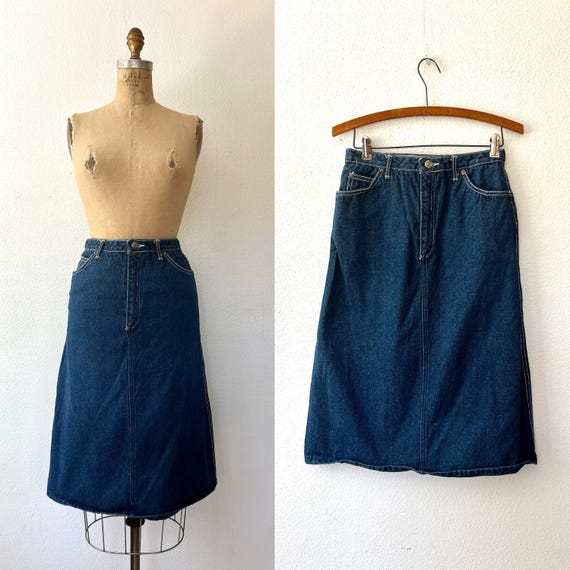 vintage denim skirt / Country label jean skirt / 80s blue jean skirt