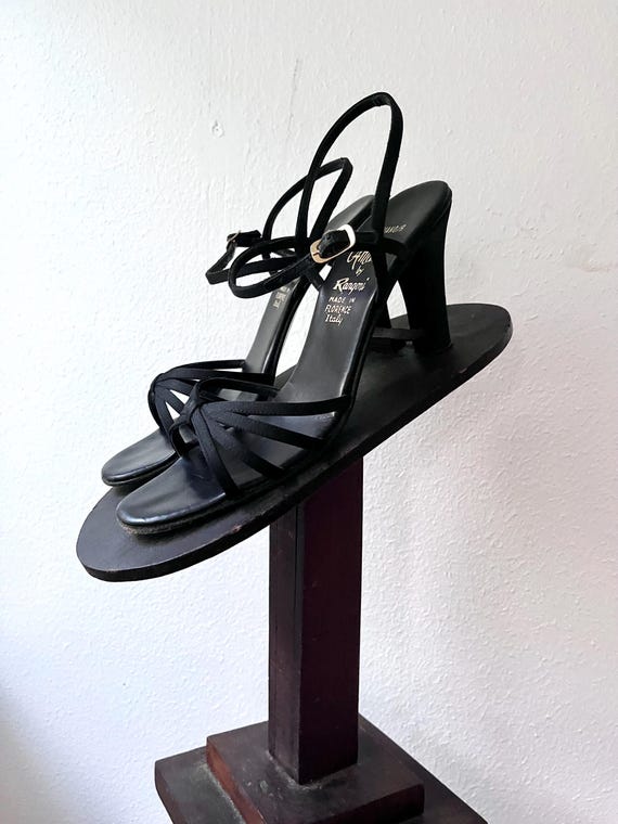 1950s heels / black sandals / 50s strappy black heels