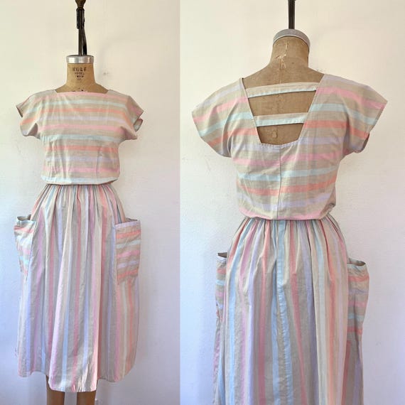 80s vintage dress / vintage striped dress / cotton Sorbetto dress
