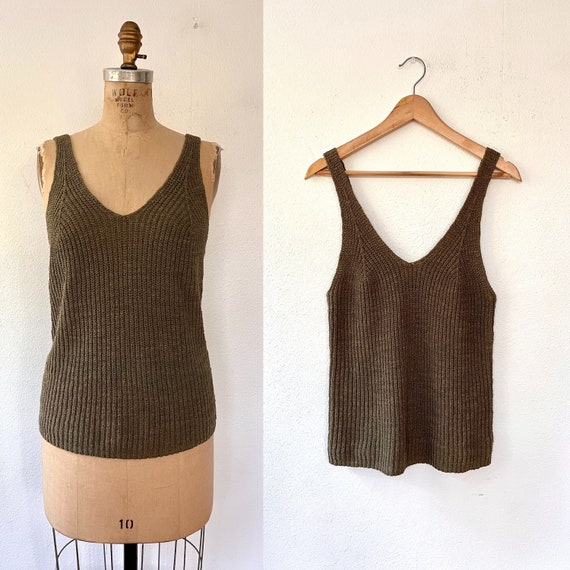 modern ribbed tank / Autumn Green tank / cotton blend knit tank