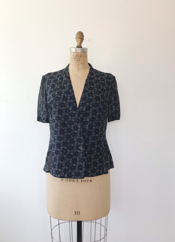 navy dress blouse / vintage surplice blouse / 90s… - image 2