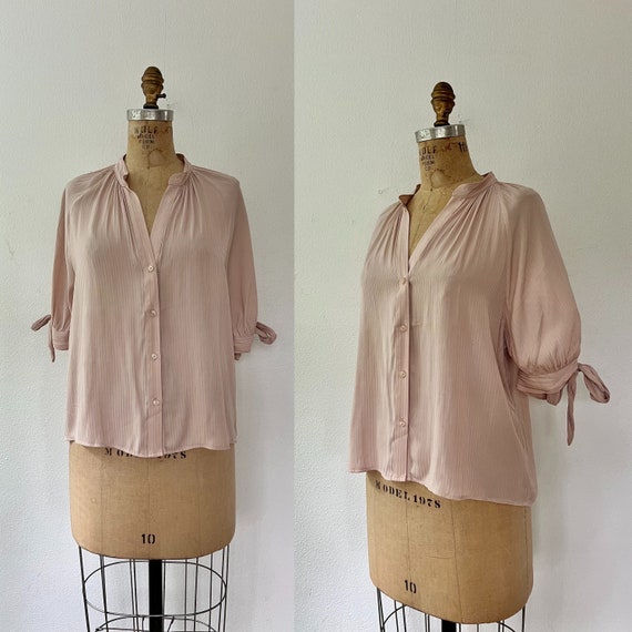 modern blouse / blush dress blouse / raglan tie sleeve blouse