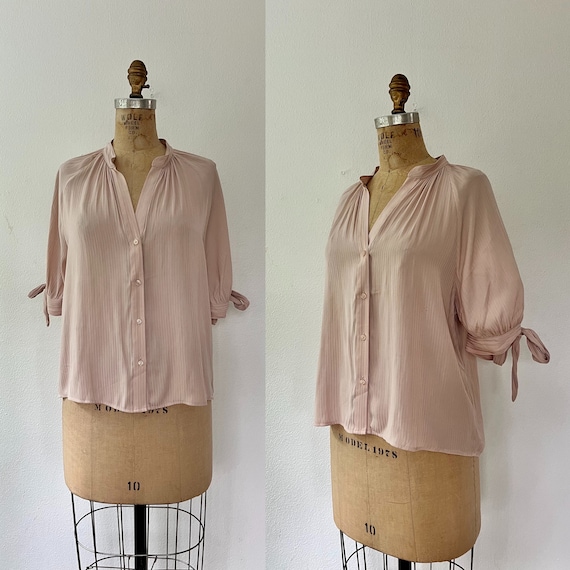 modern blouse / blush dress blouse / raglan tie sleeve blouse