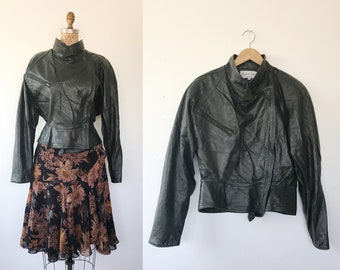 vintage leather jacket / 80s leather jacket / Olive leather jacket