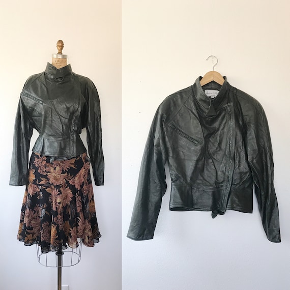 vintage leather jacket / 80s leather jacket / Olive leather jacket