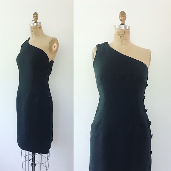 90s vintage dress / vintage little black dress / Kamisato One shoulder dress