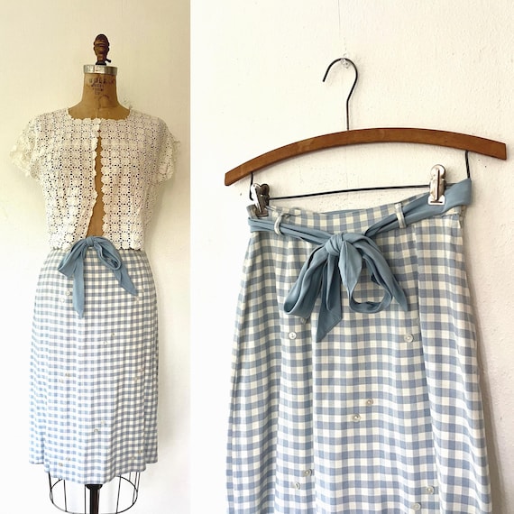 1950s vintage skirt / vintage checkered skirt / 50s button skirt