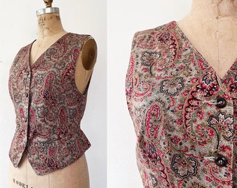 cotton vest / vintage Liz Claiborne waistcoat / Paisley Vest blouse