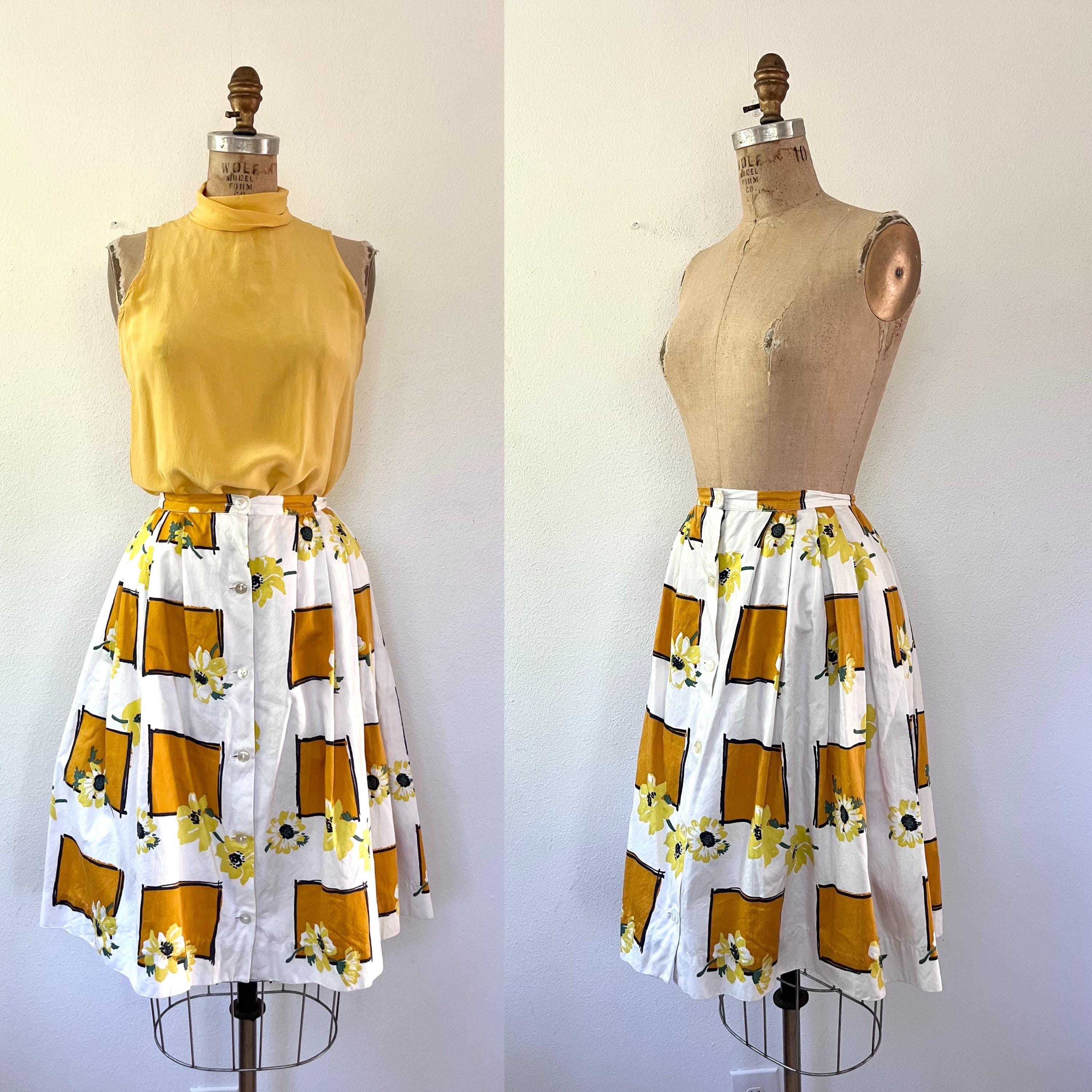 cotton print skirt vintage 50s skirt Sunflowers skirt