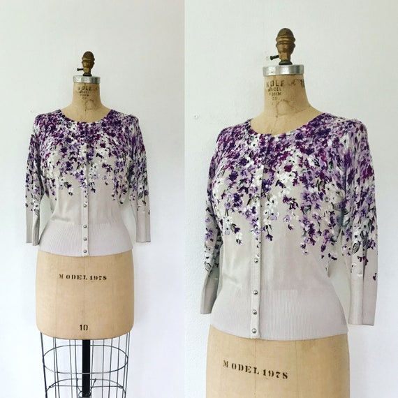 floral knit cardigan / modern cardigan sweater / Cascading Lilac sweater