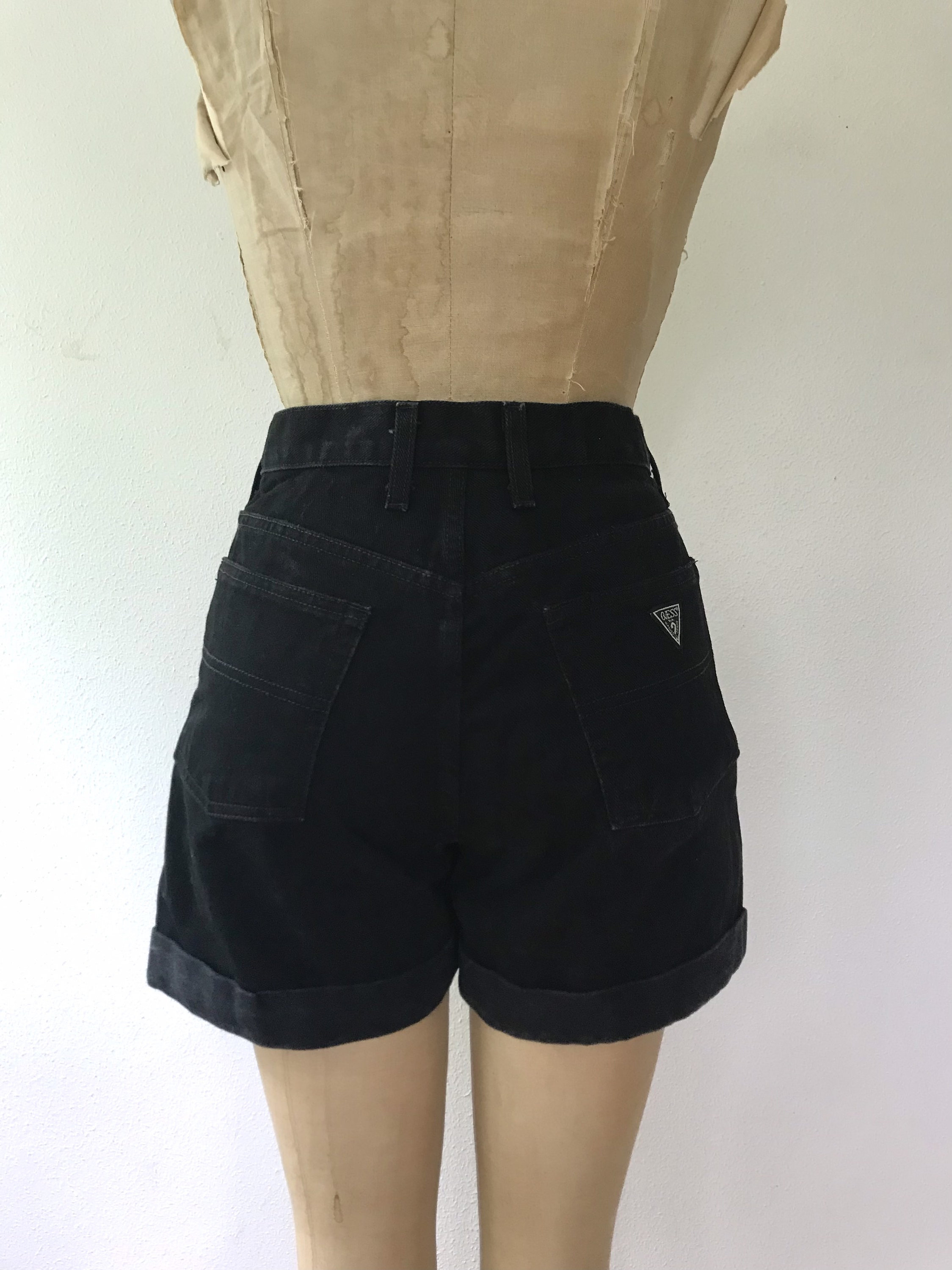 vintage jean shorts / vintage black shorts / Guess denim jean shorts