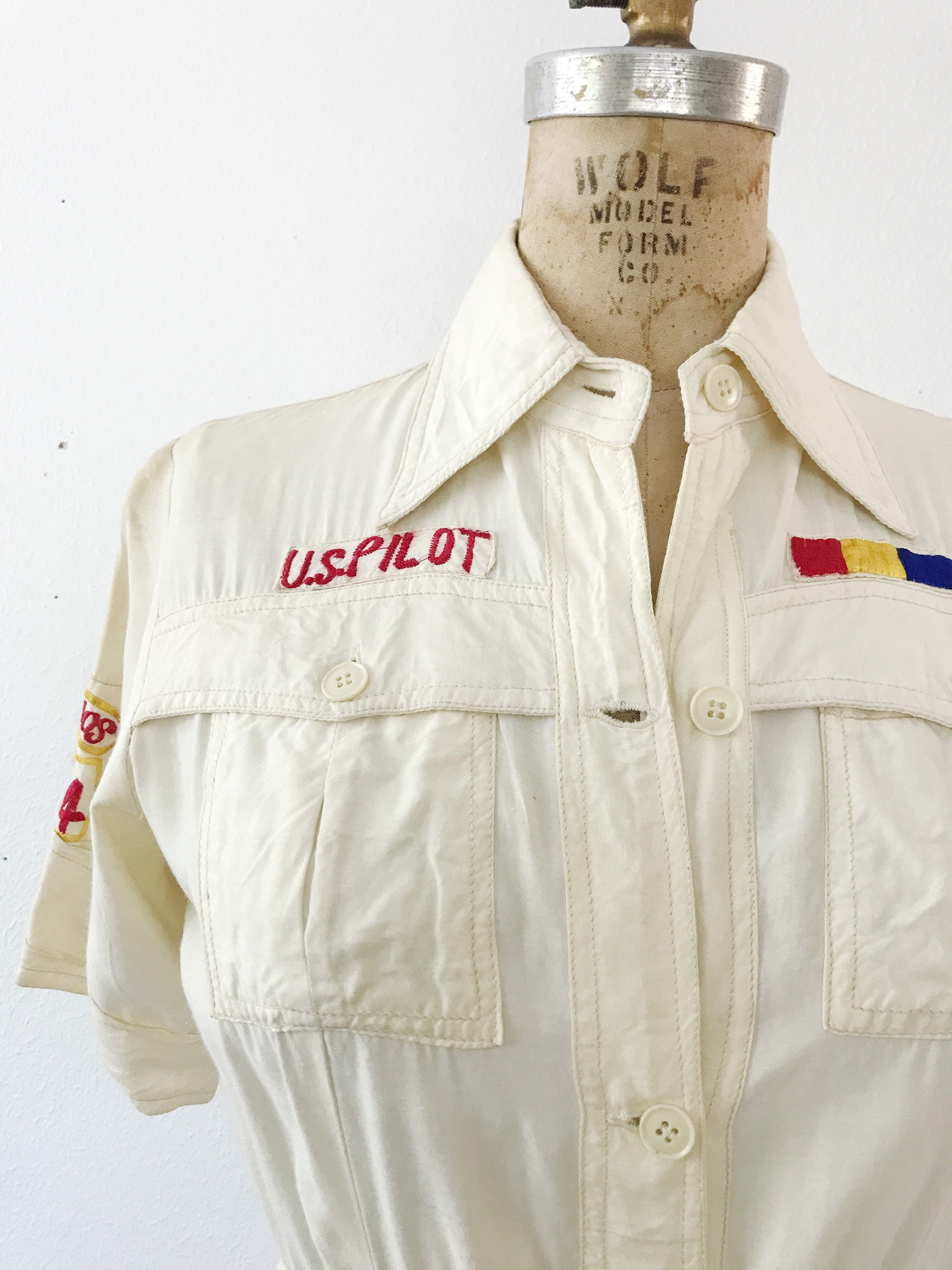 Female Pilot Utility dress / vintage 50s dress / rayon Military shirtdress