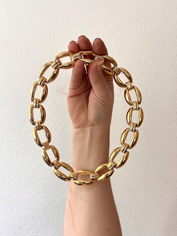 chunky gold chain necklace / collar necklace / 80… - image 1