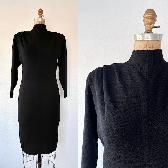 vintage knit dress / pleated shoulder dress / St. John sweater dress