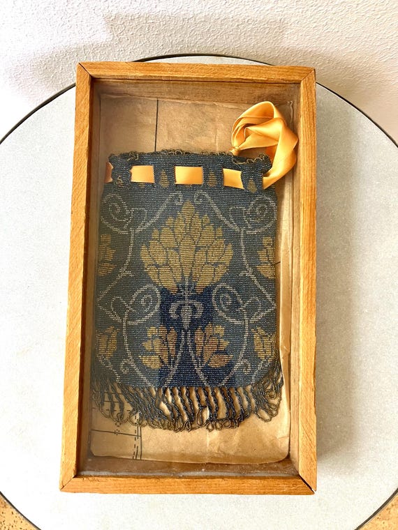 antique French beaded bag / 1910s purse / glass beaded bag and specimen case