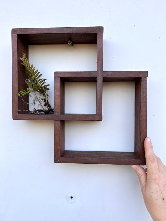 vintage wood shelf / interlocking wood shelf / vintage trinket shelf