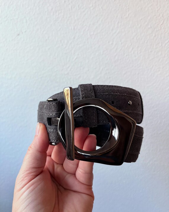vintage belt / gray suede belt / 90s Carlisle leather belt