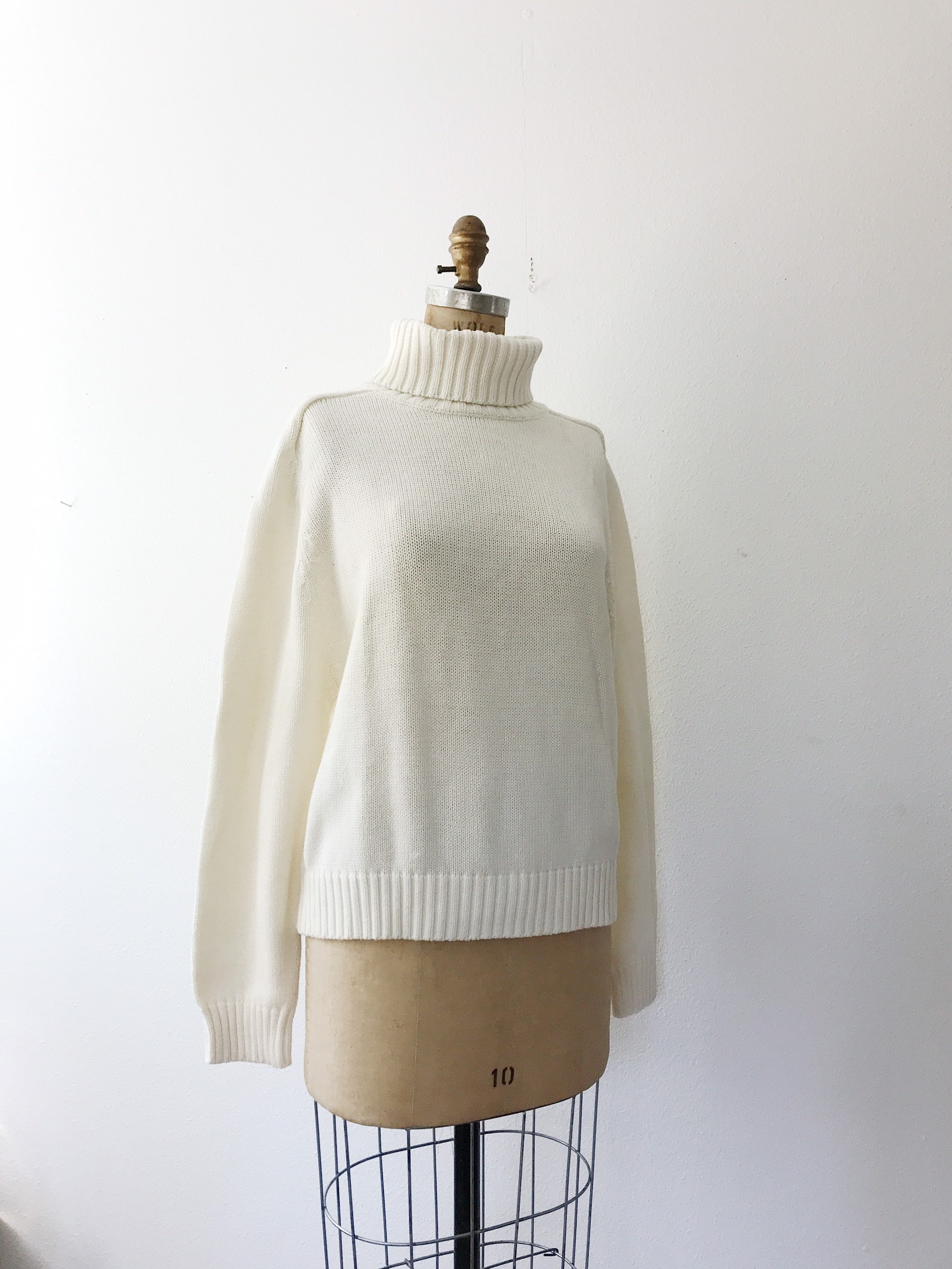 vintage turtleneck / cream sweater / Cotton Turtleneck pullover