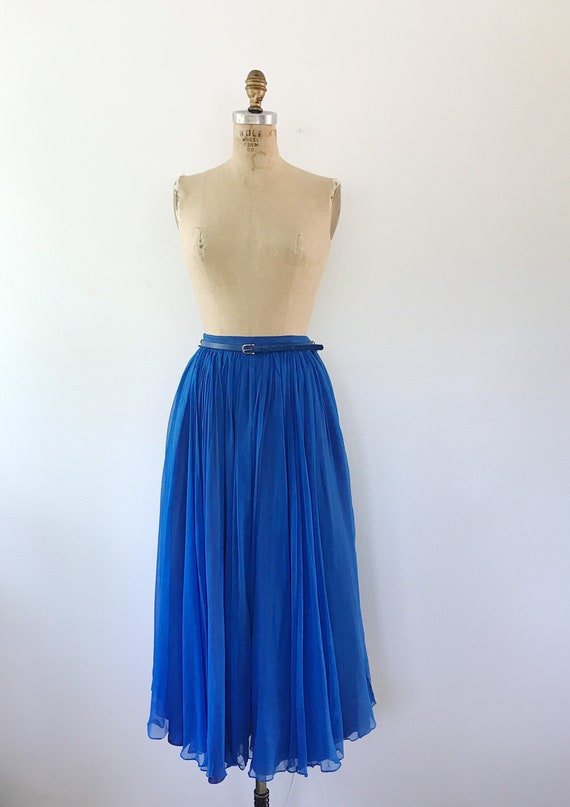 50s chiffon skirt / blue silk skirt / 50s Electri… - image 4