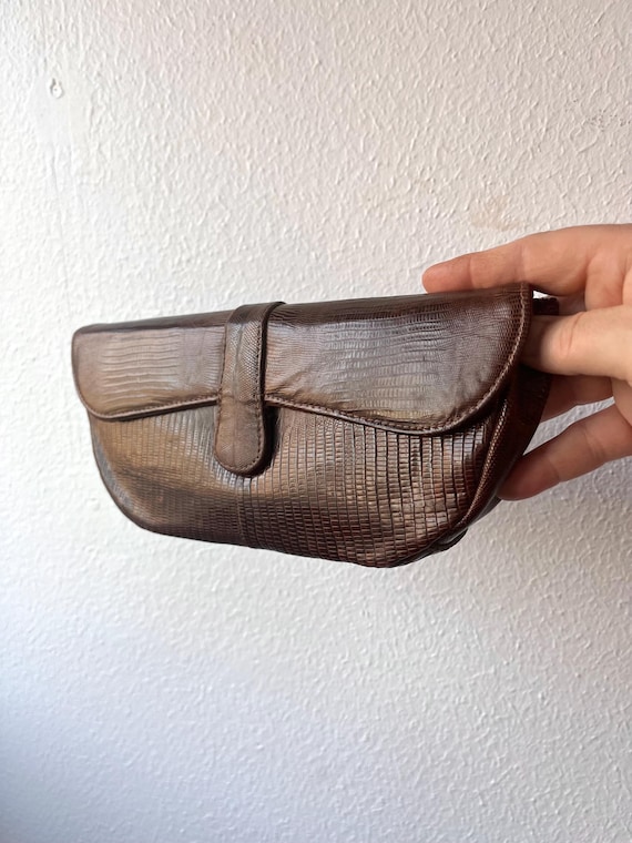 vintage leather clutch / lizard leather clutch / 1950s leather clutch