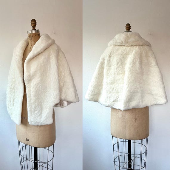 vintage faux fur shrug / faux fur bolero / 50s faux shearling shawl