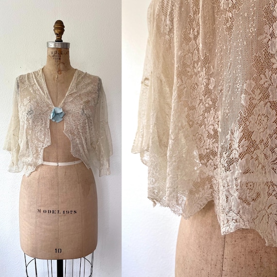 antique lace jacket / wedding lace blouse / Edwardian Chantilly shrug