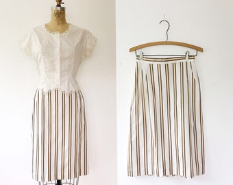 SALE 1950s skirt / 1950s cotton skirt / striped pencil skirt