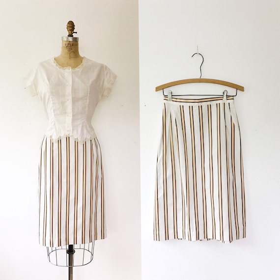 SALE 1950s skirt / 1950s cotton skirt / striped p… - image 1