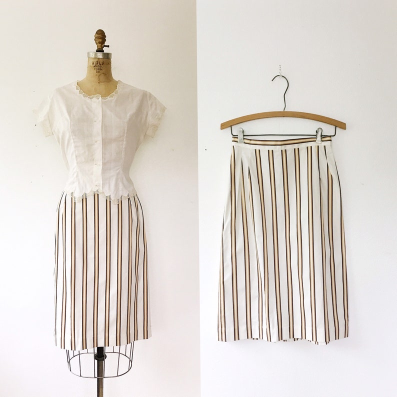 SALE 1950s skirt / 1950s cotton skirt / striped pencil skirt image 1