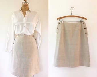 vintage linen skirt / Harve Benard skirt / Side button skirt