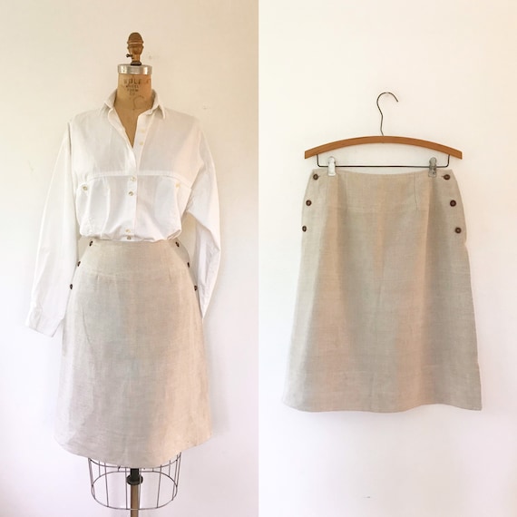 vintage linen skirt / Harve Benard skirt / Side button skirt