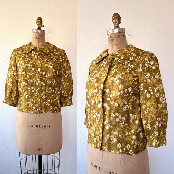 1960s blouse / silk floral print blouse / Daisy Meadow blouse