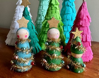 Wooden Peg doll Christmas trees