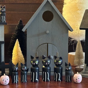 Halloween wooden black cat peg dolls decor