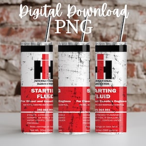 May include: Three 20-ounce stainless steel tumblers with a white and red design featuring the International Harvester logo and the text "Starting Fluid" for diesel and gasoline engines. The tumblers have a distressed, vintage look.