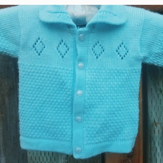 Vintage Sky Blue Soft Knit Baby Cardigan - image 4