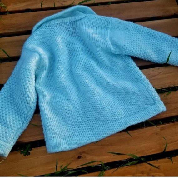 Vintage Sky Blue Soft Knit Baby Cardigan - image 2