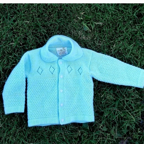 Vintage Sky Blue Soft Knit Baby Cardigan - image 1