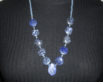BLUE SODALITE  and ANGELITE gemstone  beaded necklace