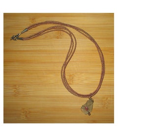 COPPER beaded necklace with SEAGLASS pendant