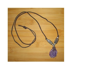 AMETHYST  GEMSTONE  beaded leather necklace