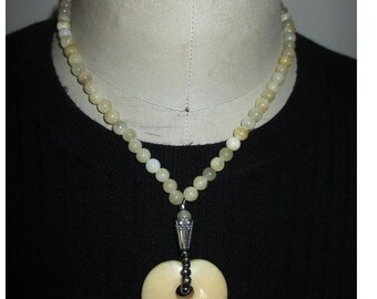 REAL GEMSTONE yellow CALCITE necklace with stone heart pendant