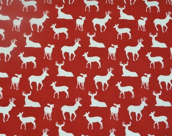 SALE - Premier Prints Deer Silhouette Lipstick - 1 yard - Home Decor / Red Deer Fabric / Christmas Fabric